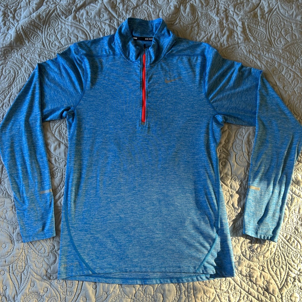 Men’s Nike Running zip up Size S. Heathered blue with red/pink zip. Very nice!
